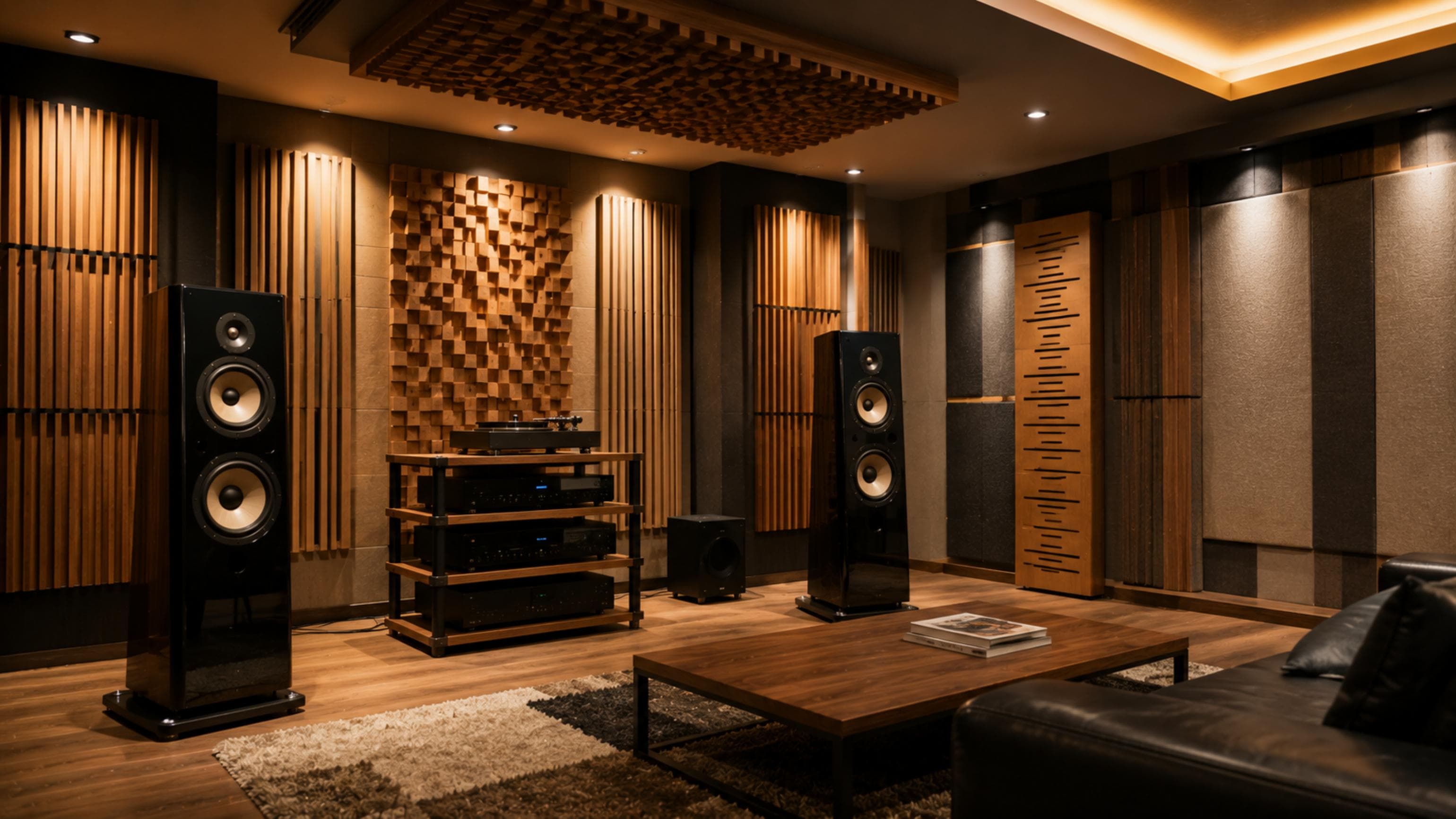 Architectural listening room with integrated acoustic treatment