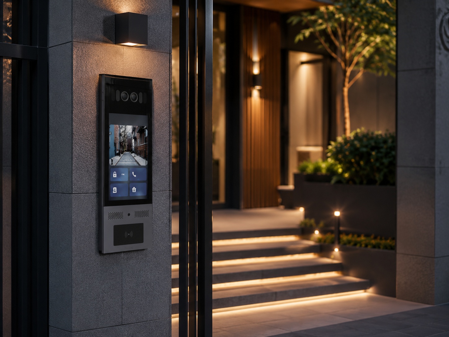 Premium video intercom installed beside a modern entrance